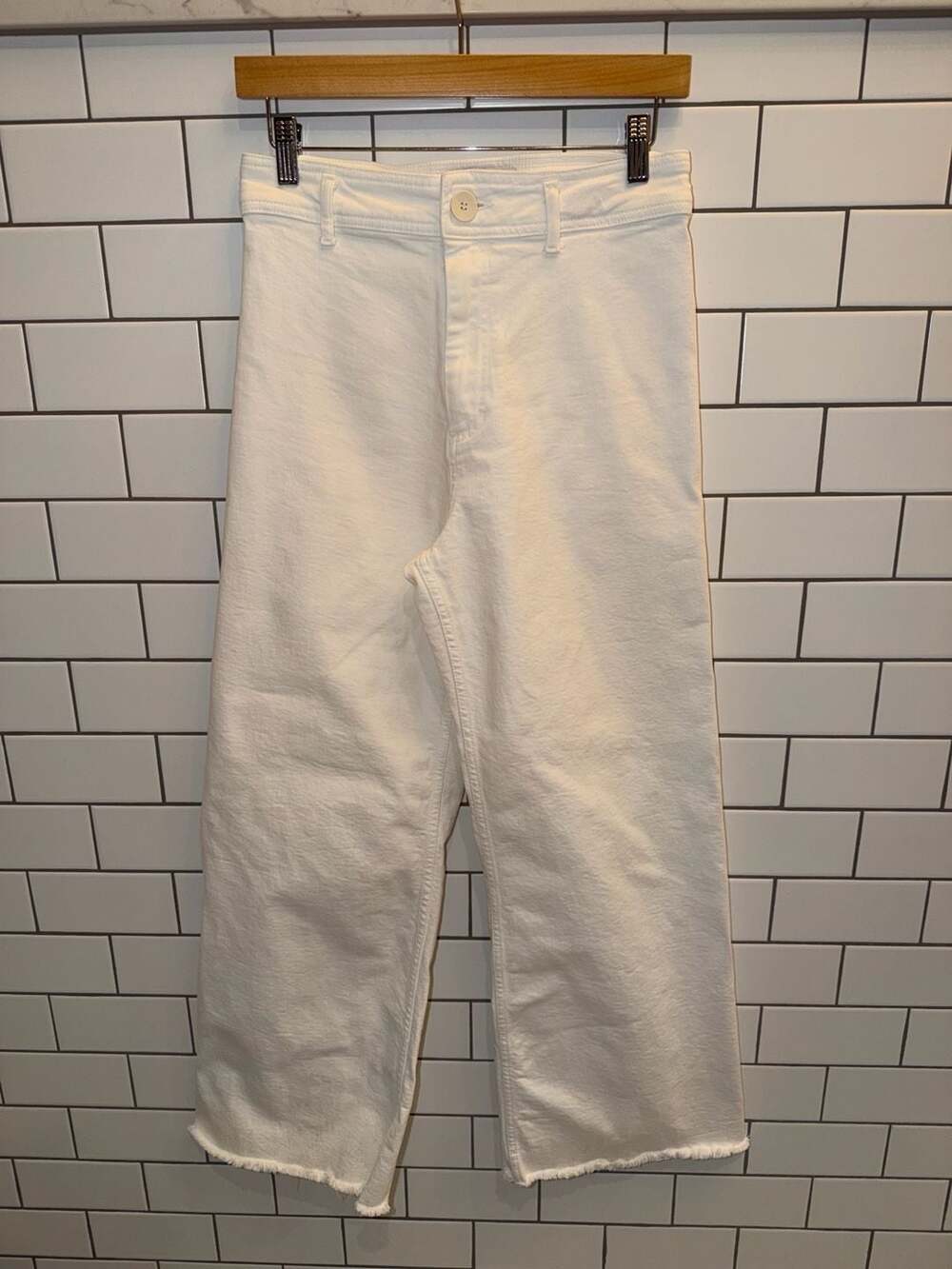 Zara The Marine Straight White Raw Hem Jeans